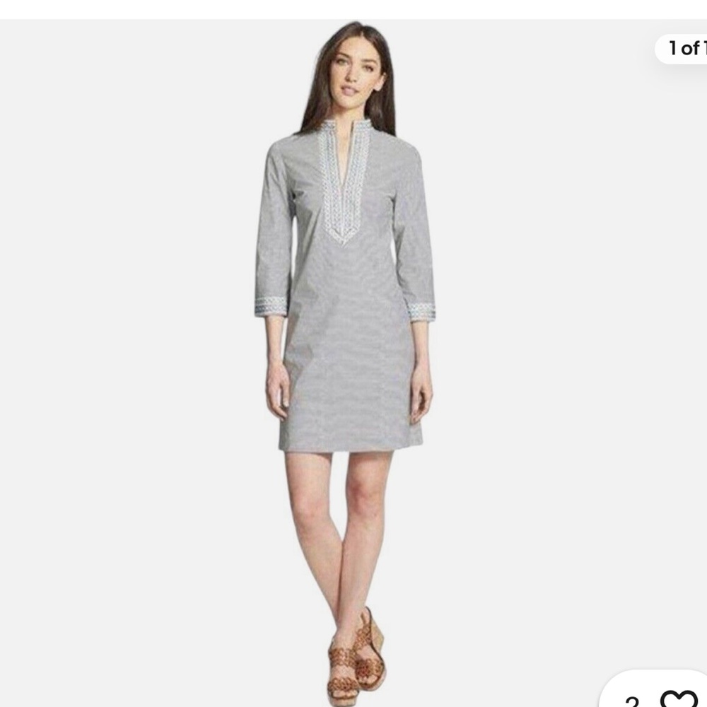 Tory Burch Embroidered striped tunic 3/4 sleeve dress size 2 (4-6)